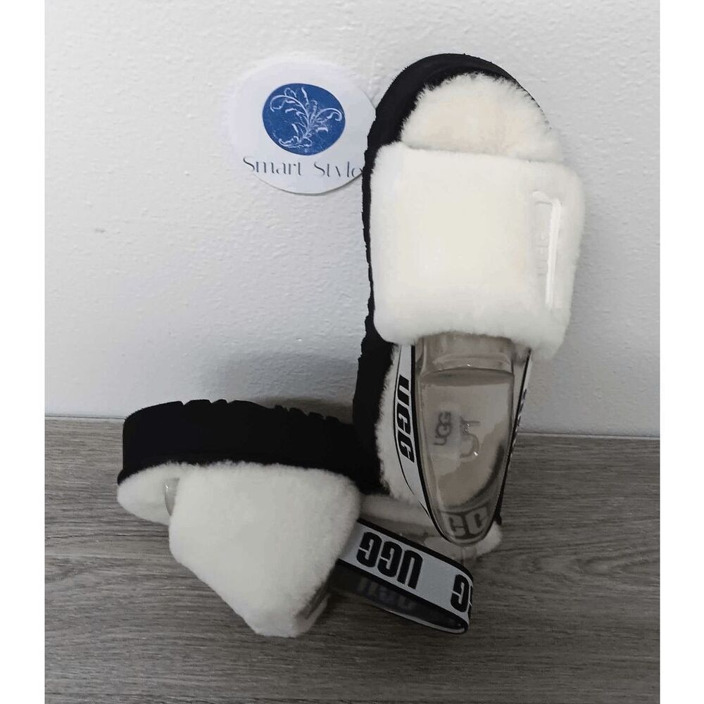 UGG Black and White Sheepskin Sandals